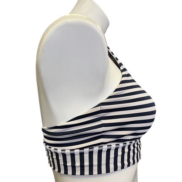 ATHLETA Sports Bra Navy White Stripes Racerback XS Longline High Neck - Picture 2 of 10